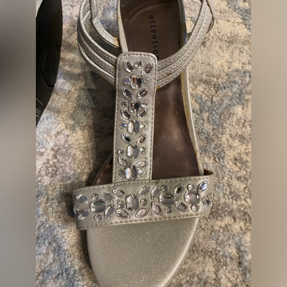 Size 6.5 Attention Silver Rhinestone Wedge Sandals - Picture 3 of 14